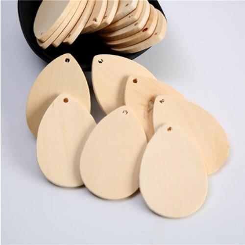 Julie Wang 10PCS Natural Wood Drop Shape Charms Blank Wooden Slices Pendant Earrings Jewelry Making Accessory Decor