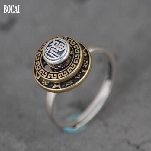BOCAI New Real S925 pure silver woman ring retro art fashion rotatable six-character mantra ring female blessing ring