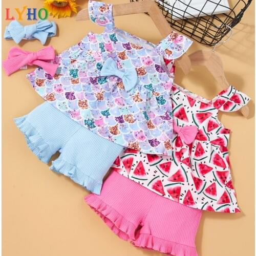 Baby Girl Clothing Set Clothes for Girls Kids Off Shoulder Blouse Shorts Pant 2 Pcs Suit Watermelon Infant Gift Babies Clothing