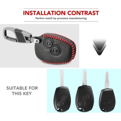 Leather Car Key Case For Renault Clio Dacia Logan Megane Espace Kangoo Duster Twingo 2 Buttons Remote Fob Cover Keychain Bag