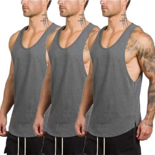 3 Pack Solid Workout Gym Mens Tank Top Vest Muscle Sleeveless Fitness Shirt Cotton Fashion Clothing Bodybuilding Singlets