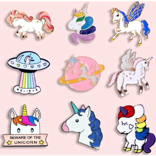 Fashion Cartoon Unicorn Metal Enamel Brooch Cute Animal Horse Badge Trendy Children School Bag Clothes Jewelry Accessories Gift