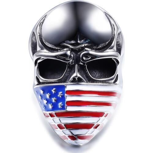Monla American Flag Stainless Steel Skull Ring For Man Personality Biker Jewelry Wholesale Factory Price