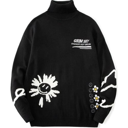 2021 Men Sweater Black High Collar Japan Style Harajuku Sweater Men Pullover Winter Slim Warm Casual Hip Pop Knitted Sweater Men