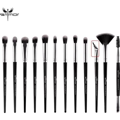 Anmor 12Pcs Makeup Brushes Set Silver Professional Eye Brow Make Up Brush Eyeshadow Eyeliner Eyelash Eyebrow Cosmetic Kit Tool
