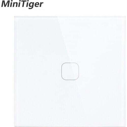Minitiger White Luxury Crystal Glass Panel 1 Gang 1 Way Touch Switch, EU standard 1 Gang Wall Touch Switch