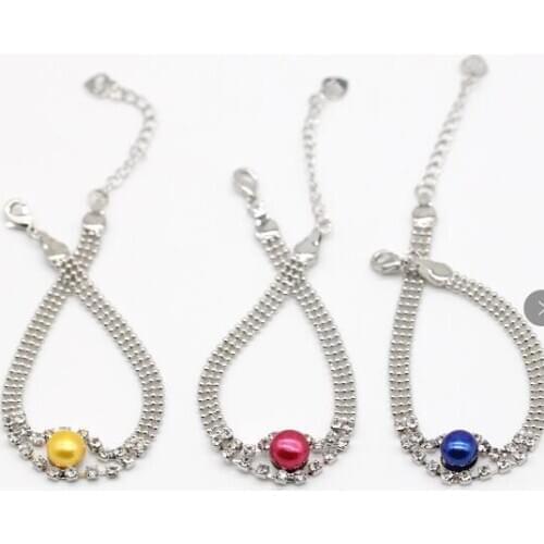 Newest pearl bracelet factory price freshwater pearl bracelet sliver red yellow bule pink bracelet wholesale price 20pcs N76