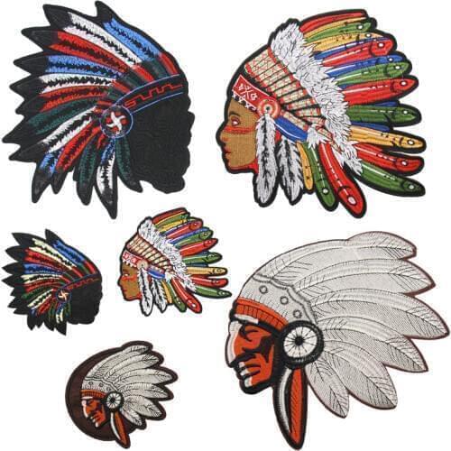 New Colorful Feather DIY Patches Punk Style Indian Head Embroidery Fabric Cloth Sticker Bag Clothing Patch Sewing Accessories