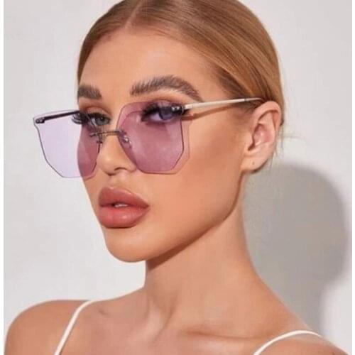 Trendy Frameless Polygon Sunglasses Women 2021 Brand Designer Fashion Ocean Lens Sun Glasses Female Retro Hip Hop Metal Shades