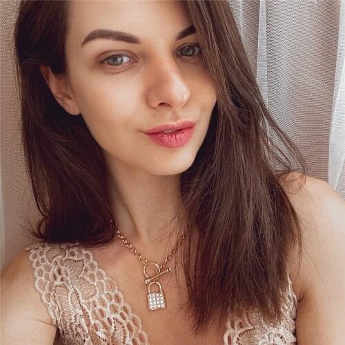 Trendy Loking Heart Theme Delicate Shiny Lock Shape Bar Pendant 45cm Length Necklace For Women Girl Party Decoration Jewelry