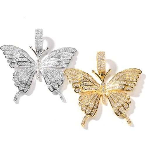 Iced Out Butterfly Pendant Necklace Fashion 2 Colors Micro Pave Zircon Hip Hop Necklace For Men Women Gift