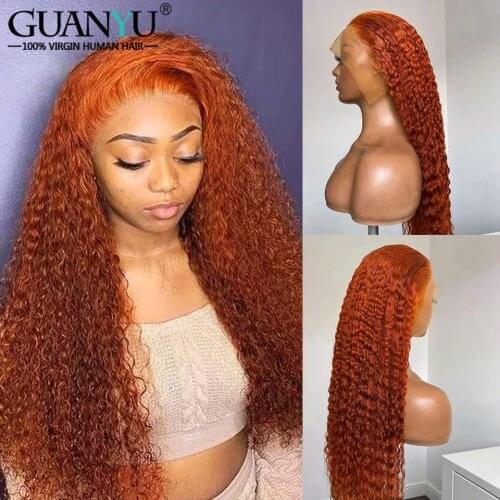 Ginger Curly Human Hair Wig 13X4 Pre-Plucked Brazilian Remy Ombre 150% 180% Colored Highlight Deep Wave Lace Front Wig For Women