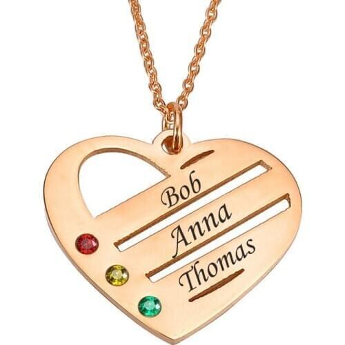Personlized Engraved Name Birthstone Heart Neckalces Stainless Steel Love Famliy Best Friend Pendant Necklace For Women Jewelry