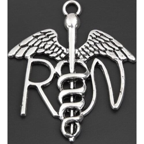 10pcs Silver Color 44x37mm Medical Symbol Charms RN Nurse Pendant Fit DIY Jewelry Making Handcrafted Accessories