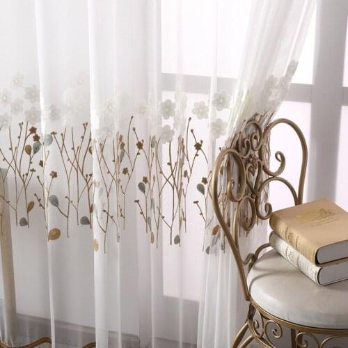 Nordic Tree Strip Embroidery Pure Color Simple Tree Shadow White Curtain Customization Curtains for Living Dining Room Bedroom