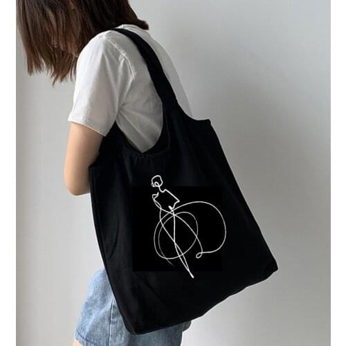 Womens Casual Canvas Shoulder Bag Art Printed Shopping Bag Cotton Cloth Lady Handbag Eco Reusable Large Tote Shopper Bags Girl
