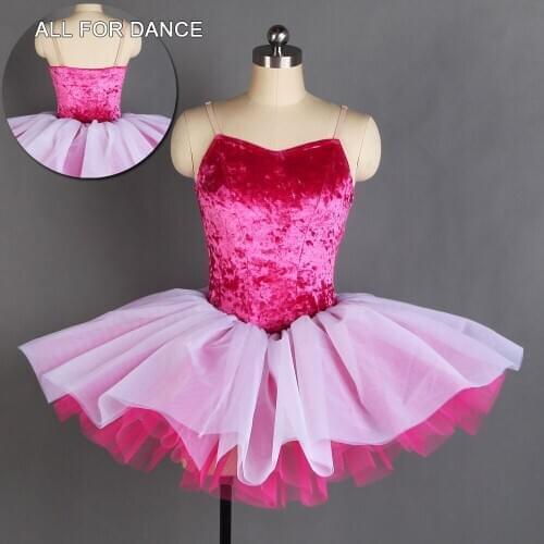 Rose Red Velvet Bodice Leotard With White And Rose Red Tulle Ballet Tutu Girl&Women Stage Performance Ballet Dance Skirt