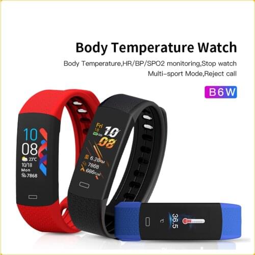 B6W Body Temperature Bracelet SmartWatches Comfortable Intelligent Multi-Sport Mode Fitness Tracker with Heart Rate Monitor