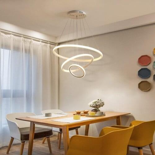 Nordic Simple Round Ring LED Chandeliers Spiral Living Dining Room Kitchen Indoor Home Decor Circle Hanging Lighting Fixture