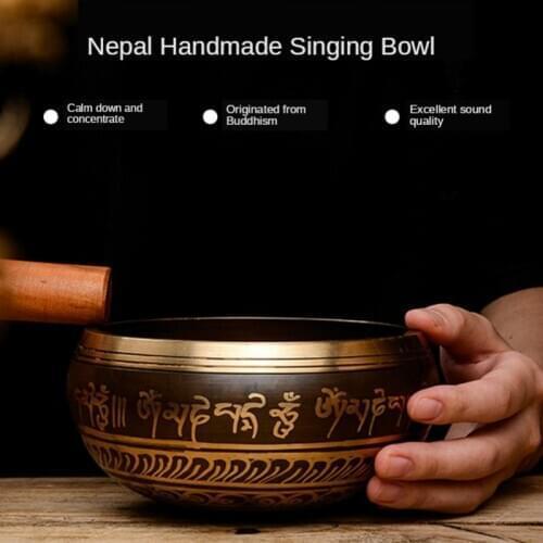 Tibetan Singing Bowl Sound Therapy Yoga Meditation Buddha Chakra Nepalese Handmade Copper Chime Buddhism Decoration