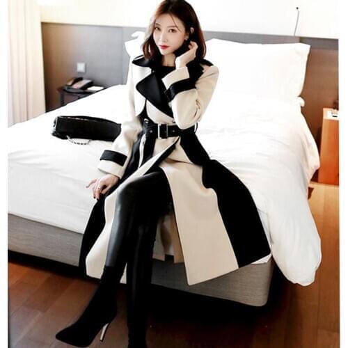 Women Woolen cloth Trench Coat 2020 New Female Spring Long Outerwear Casual Tops Female Cotton Windbreaker Windproof Coats A417