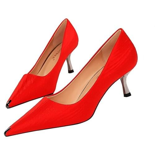 High heels, thin heels, silk metal tip, professional Ola, sexy skinny women shoes
