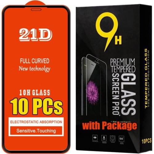 10pcs 21D Full Glue Tempered Glass Guard Screen Protector Film For iPhone 13 Pro Max 12 Mini 11 XS XR X 8 7 6 Plus SE With Box