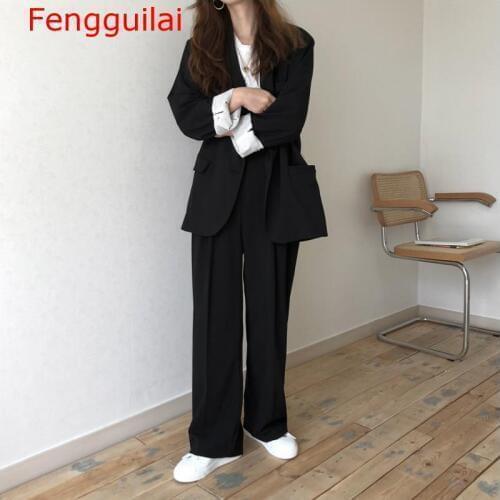 Women Female 2020 Spring Autumn Ladies Solid Vintage Single Breasted Office Long Sleeve Loose Suit Coat Jacket