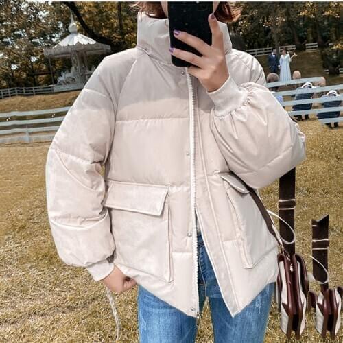 2020 Winter Jacket Women Streetwear Polyester Zipper Straight 4 Solid Color Padded Coat Female Warm Parkas Jaqueta Feminina