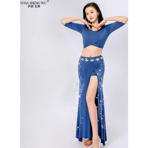 New Women Sexy Fashion Bellydance Oriental Costumes Set Top Skirts Split Practice Clothes Top Skirt Professional Belly Dance Set