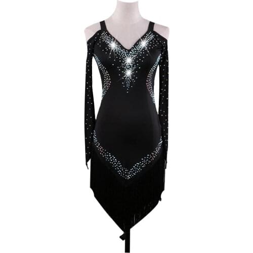 2018 new performance dress Women latin dance clothes latin dance dress girls stones tassel latin dance dresses dancer clothing
