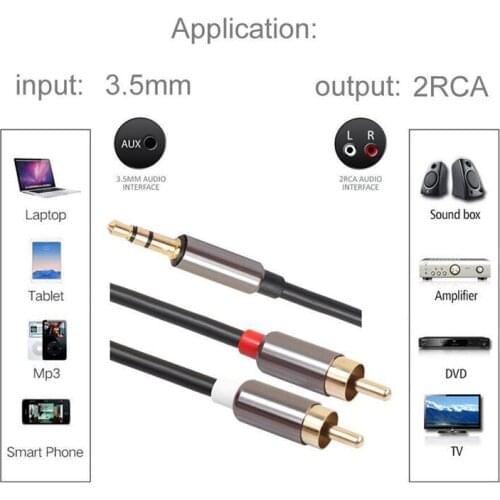 1M 3.5mm Male Jack To 2 RCA Male AUX Stereo Analog Audio Y Adapter Cable Cord RCA Cable Jack AUX Audio Cables