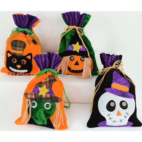 1Pcs Halloween Candy Bag Witch Bat Skull Candy Gift Bag Handbag Pouch Trick or Treat Halloween Party Favors Supplies Kids Gifts