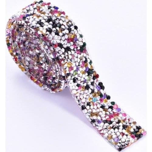 Prajna 1 Yard Resin Rhinestone Hot fix Glitter Rhinestone Strass Chain Ribbon Iron On Tape Applique DIY Garment Dress Decoration