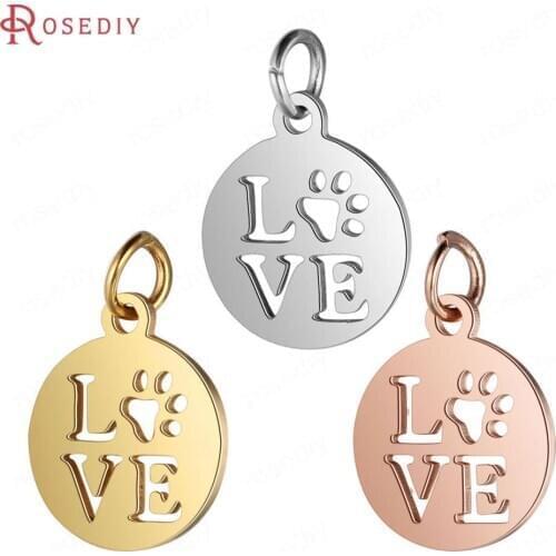 37293)10PCS 12x17MM Quality Gold Color Stainless Steel with Dog Claw Love Charms Pendants Jewelry Making Supplies Accessories