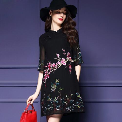 2017 Fashion Women Dress Spring Autumn Half Long Dresses O-Neck Half Sleeve Print Dress Solid Dress Free Shipping