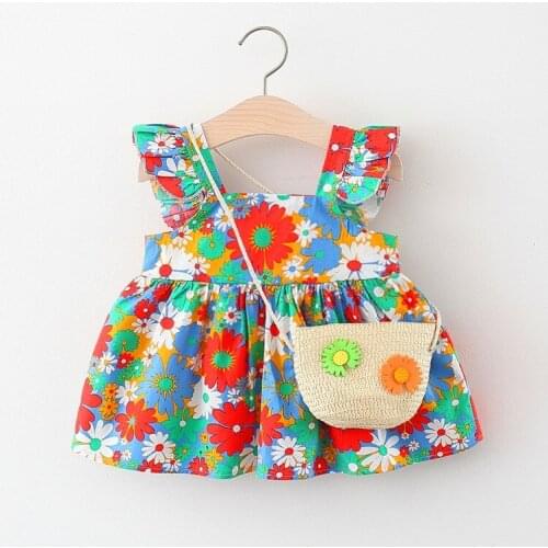 2021 Summer Newborn Baby Girl Dress 1 years Birthday Princess Dresses with Bag Toddler Infant Girls Clothing Outfit Vestidos
