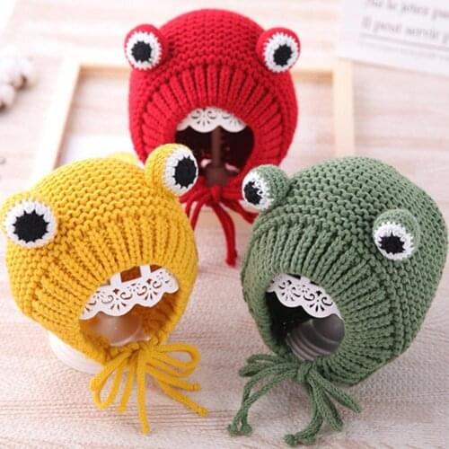4 Color Baby Hat Cartoon Animal Frog Shape Photography Props Breathable Infant Frog Knitted Keep Warm Beanie for Outdoor