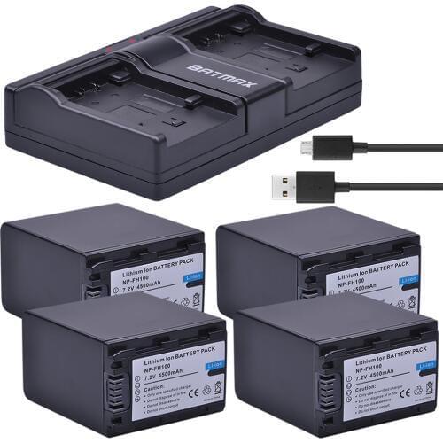 4x4500mAh NP-FH100 NP FH100 Li-ion Battery+USB Dual Charger for sony DCR-SX40 SX40R SX41 HDR-CX105 FH90 FH70 FH60 FH40 FH30