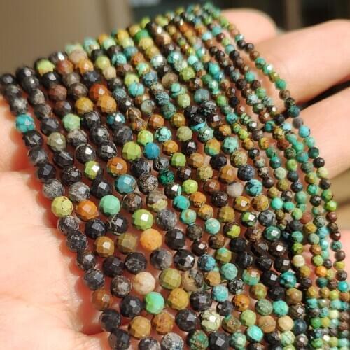 Natural African Turquoises Bead 2/3/4mm Faceted Stone Round Loose DIY Beads for Jewelry Making Handmade Bracelet 15inch