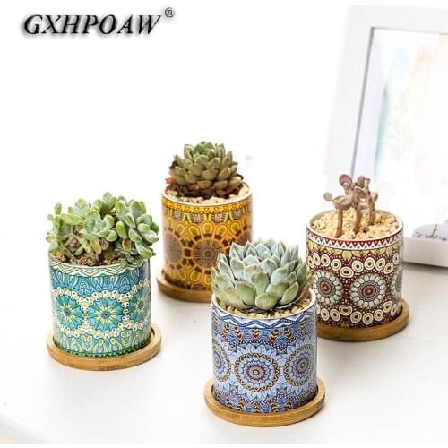 Black And White Ceramics Succulents Flower Pots Round Shape Geometry Pattern Mini Small Potted Plants Home Decoration Ornaments