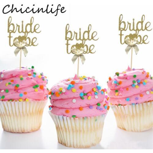 Chicinlife 6Pcs/bag Gold Bride To Be Cupcake Toppers Bachelorette Party Decoration Bridal Shower Wedding Cake Accessory Supplies