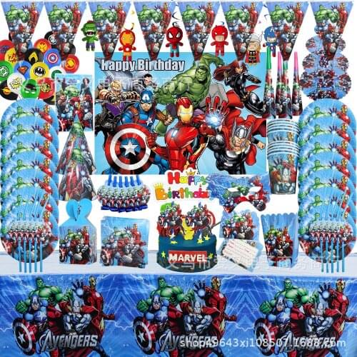 The Avengers Captain America Theme Birthday Decorations Paper Cup Plate Straw Nakpin Flag Kids Boys Children Day Party Supplies