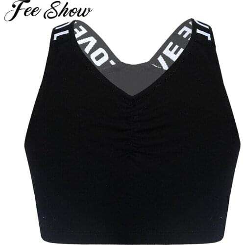 Girls Solid One Piece Top Sleeveless Racer Back Running Vest Tank Tops Fitness Gymnastics Dancewear Letter Printing Sports Top