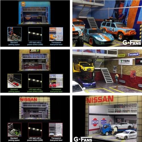 G-fans 1:64 Nissan JDM Gulf Assembly Diorama with LED Light Double-Deck Garage