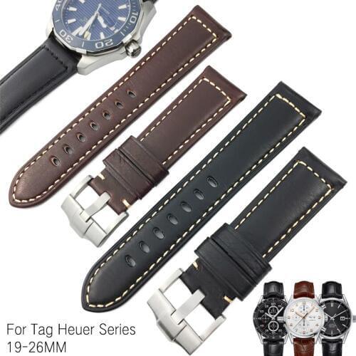 19-26mm Italian Cowhide Watch Strap Needle Buckle Universal Leather Watchband Suitable for Tag Heuer Tudor Omega Seamaster Watch