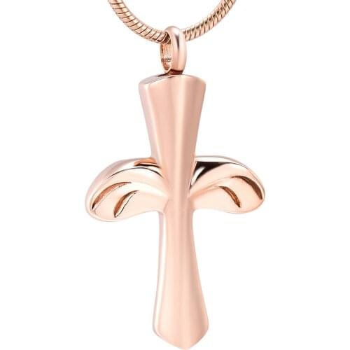 K9976 Angel Wings Cross Cremation Jewelry for Ashes Pendant Urns Pet/Human Memorial Women Men Keepsake Funeral Unisex Necklace