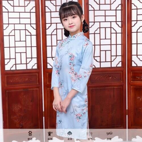 2021 New Year Girls Chinese Floral Qipao Cheongsam Dress 4-14 Years