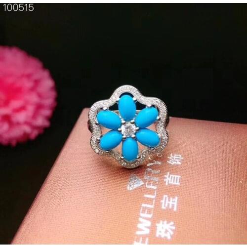 Flower Ring 100% Natural and Real Turquoise Ring 925 sterling silver Wholesales Fine jewelry