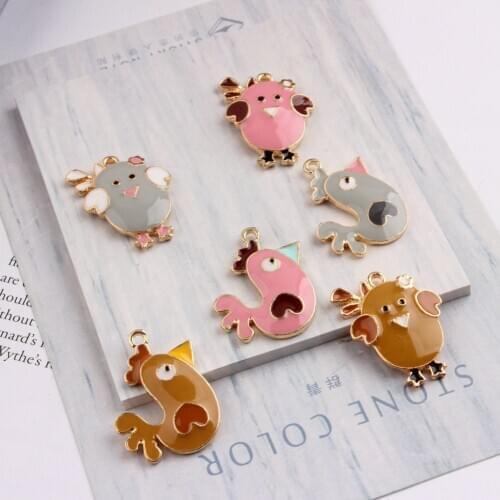 MRHUANG 5pcs/Pack Funny Animals Chicken Gold-color enamel Charms Floating Charms For DIY Bracelet Jewelry Finding handmade